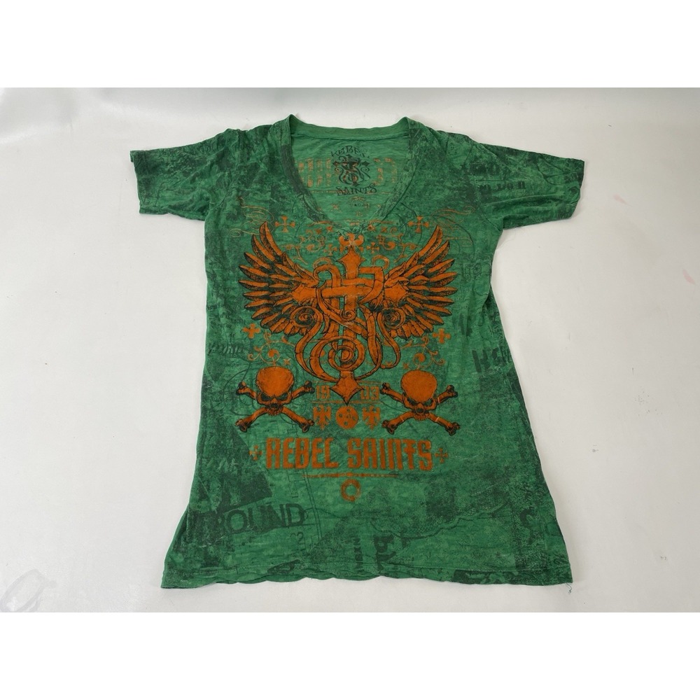 Rebel Saints T‎ Shirt Womens Size L Green Affliction